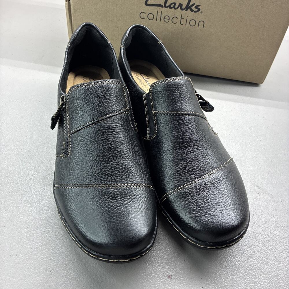 New Clarks Womens Leather Slip-On Comfort Shoes Size 10 Black - Picture 3 of 6